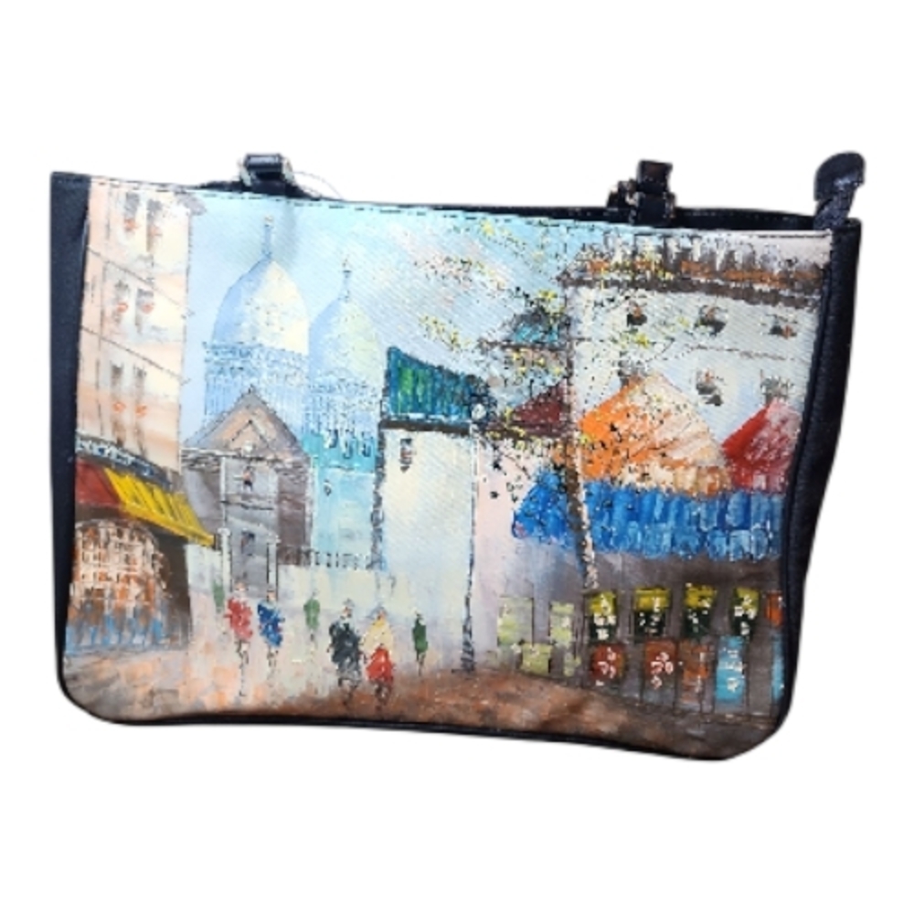 CEE KLEIN | Genuine Leather Handpainted Artist Paris Painting Purse Tote Bag